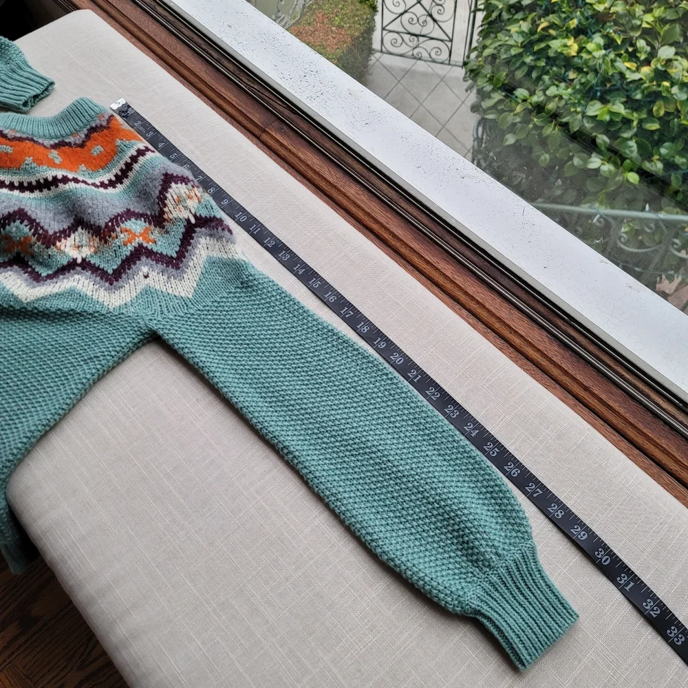 New! J Crew sz XS X-Small Zigzag Fair Isle Warm Aqua Blue Sweater NWT
